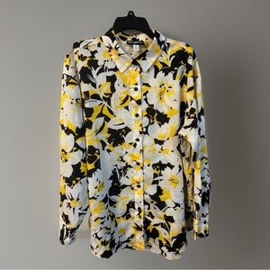 Karl Lagerfeld Floral Black and Yellow Women’s Shirt Size Large